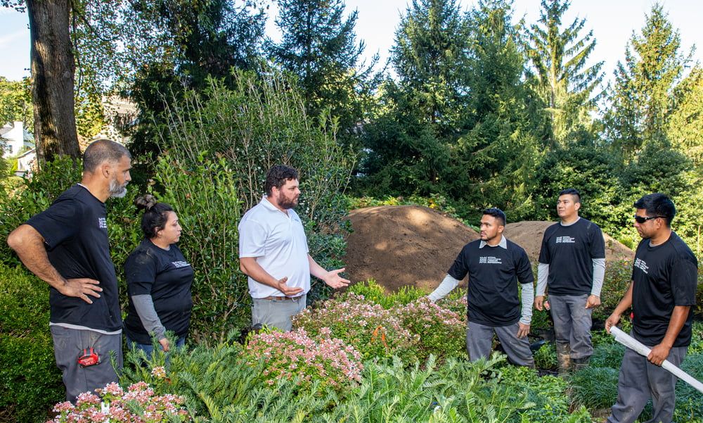 landscape professionals having a meeting in a garden